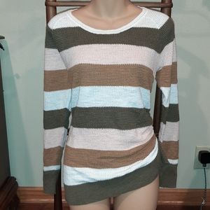 Large striped cinched waist pullover sweatshirt